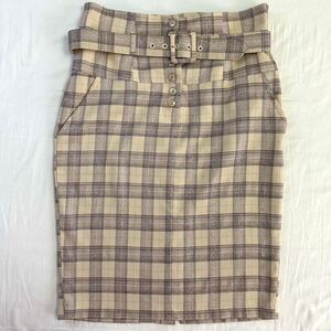 2000s Y2K Rampage Tank Pink Plaid Midi Pencil Skirt Buttons Matching Belt Sz 9